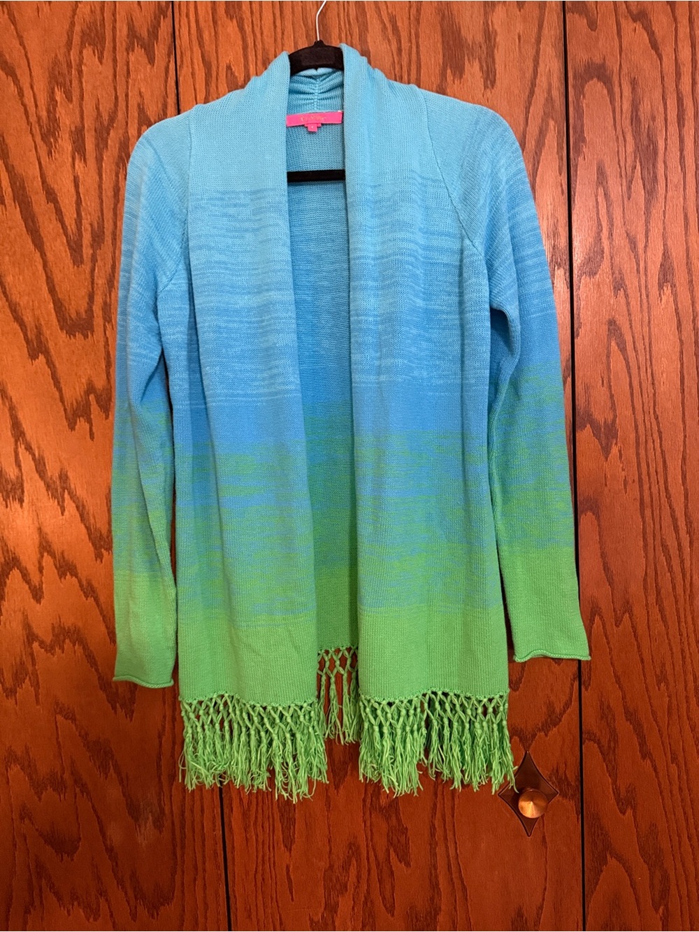 Lilly Pulitzer Blue Green Ombre Fringe Cardigan Sweater Small